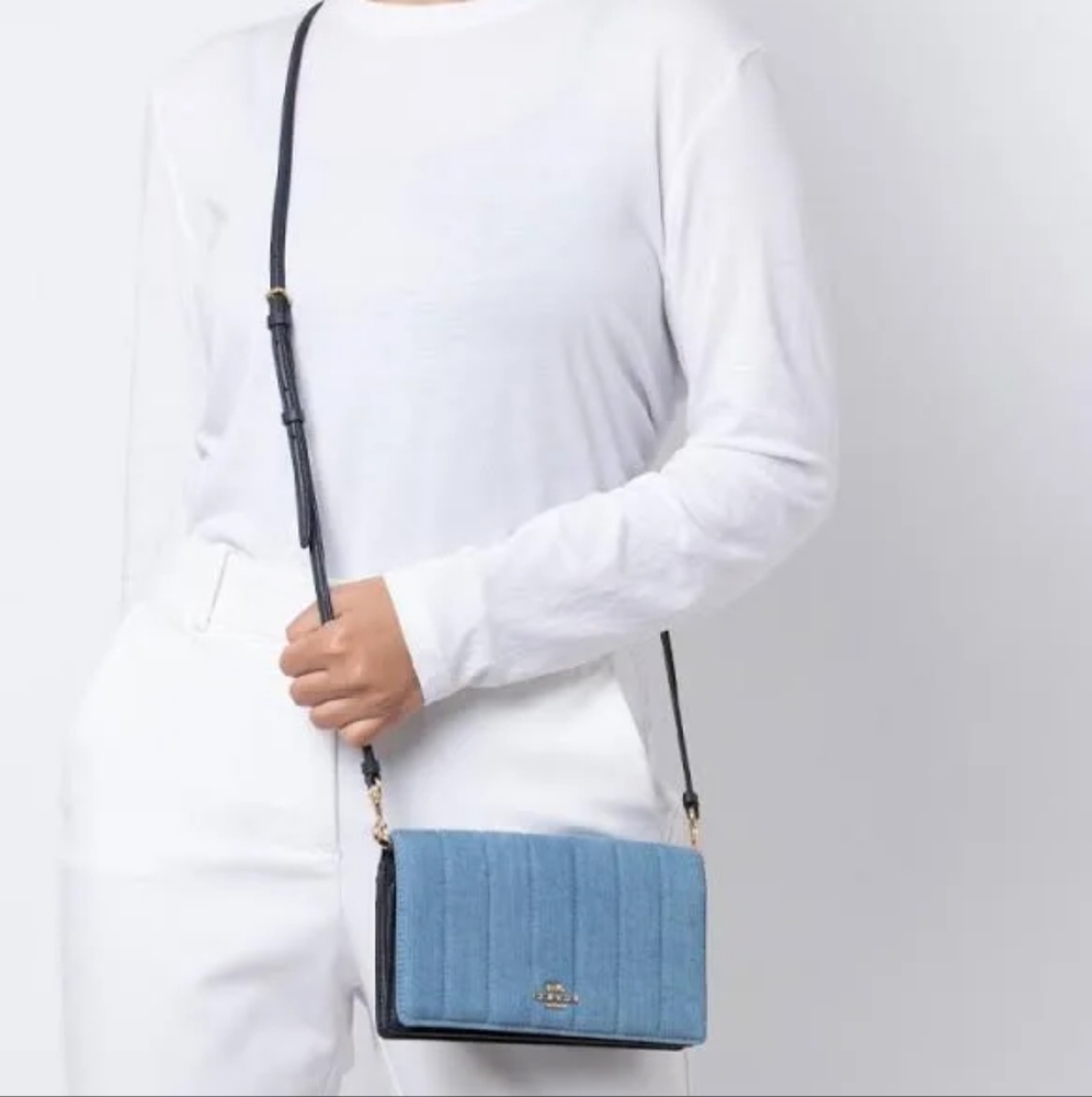 Coach C3713 Denim Canvas Anna Crossbody Shoulder Bag Pochette Chain